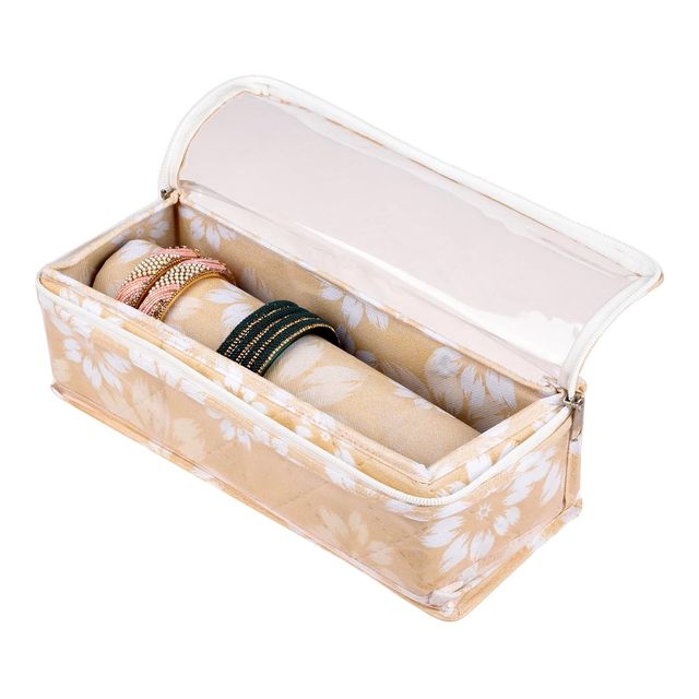 Kuber Industries Flower Single-Rod Top Visible Window Bangle Box for Woman|Pack of 2|Golden