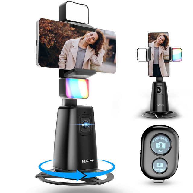 Lifelong Auto Face Tracking Tripod | 360 Rotation Mobile Stand for Video Recording | Rechargeable