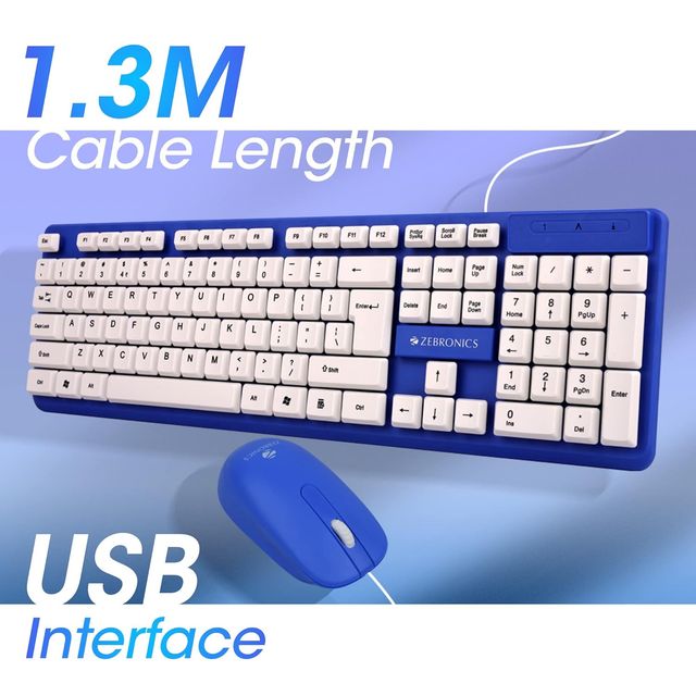Zebronics JUDWAA 541 USB Keyboard and Mouse Set for Computers & Laptops with 1200 DPI | Blue