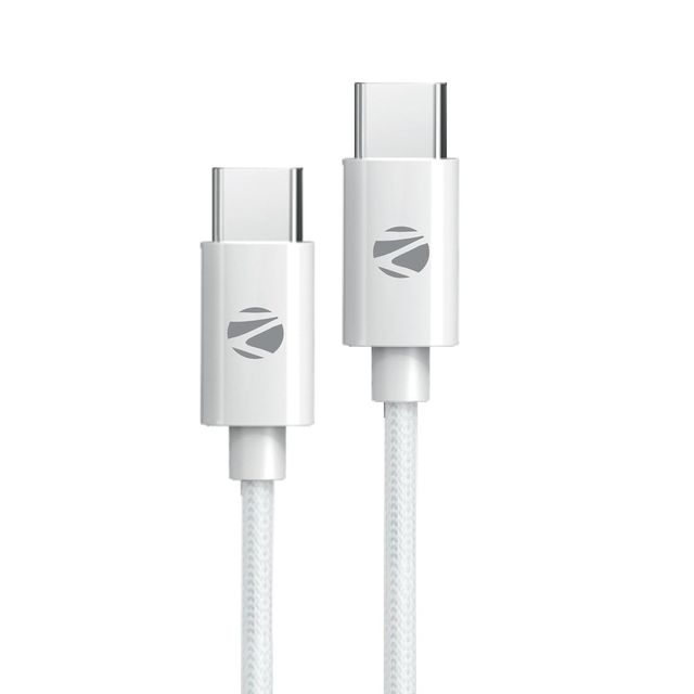 Zebronics TT60+ Type C - Type C Braided Cable, 60 Watts, Rapid Charging, Charge & Sync, 1M Cable