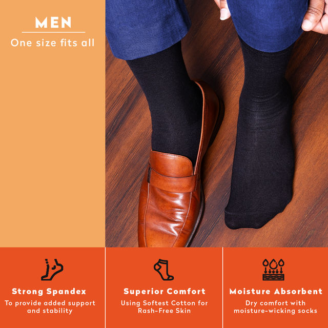 Supersox Men's Solid Combed Cotton Socks | Black - UK 7 - 10