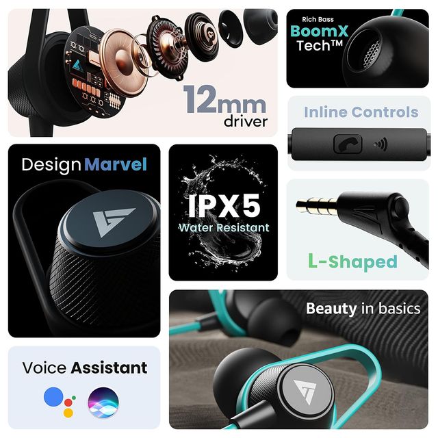 Boult Audio Bassbuds Loop 2 Wired in Ear Earphones with Mic, 10mm Powerful Driver (Black)