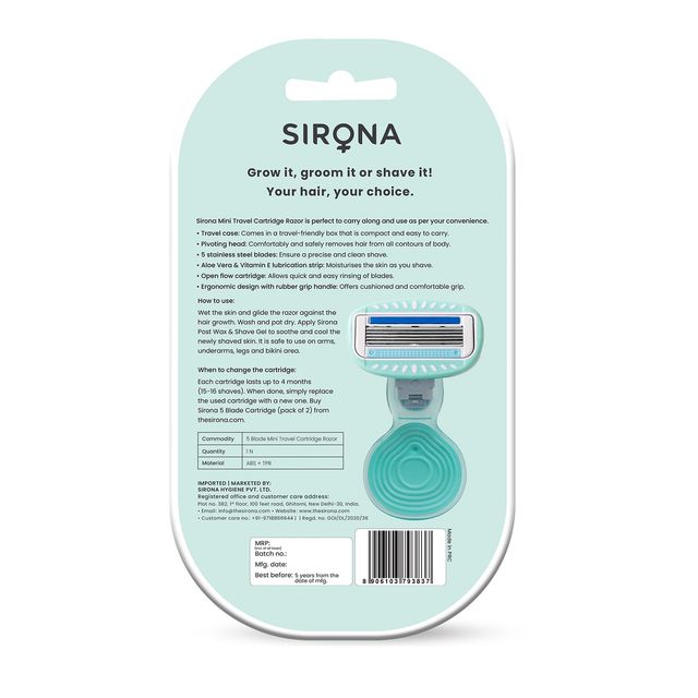 Sirona 5 Blade Mini Travel Cartridge Hair Removal Razor