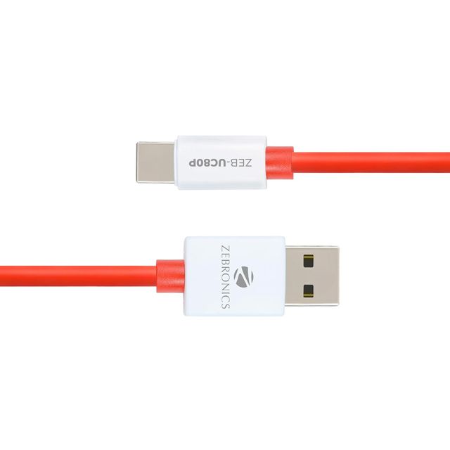 Zebronics Uc80P Usb - Type C Cable 80 Watts Rapid Charging Charge & Sync 1 Meter - White And Red