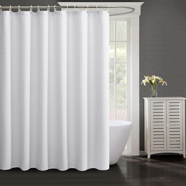 Lushomes Shower Curtain - White | Waffle Weave | 12 Rust Eyelets | 12 Plastic Rings | 72 x 78 inch