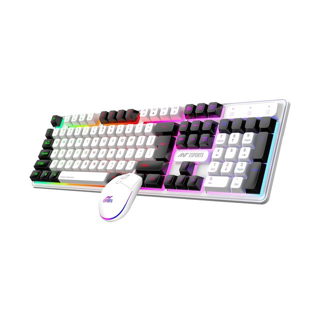 Ant Esports Km1610 Led Keyboard And Mouse Combo,104 Keys Rainbow Backlit,7 Colour Rgb Mouse, White