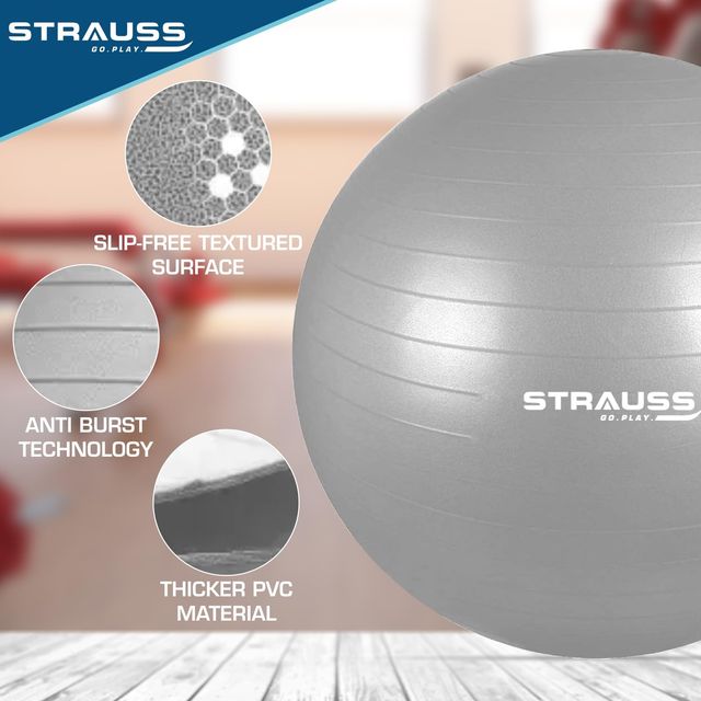 Strauss Rubber Anti-burst Gym Ball | Round Shape | 55 Cm | Grey