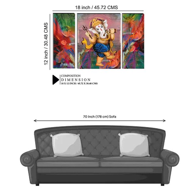 Indianara Set of 3 Lord Ganesha MDF Art Painting without glass - 5464FL
