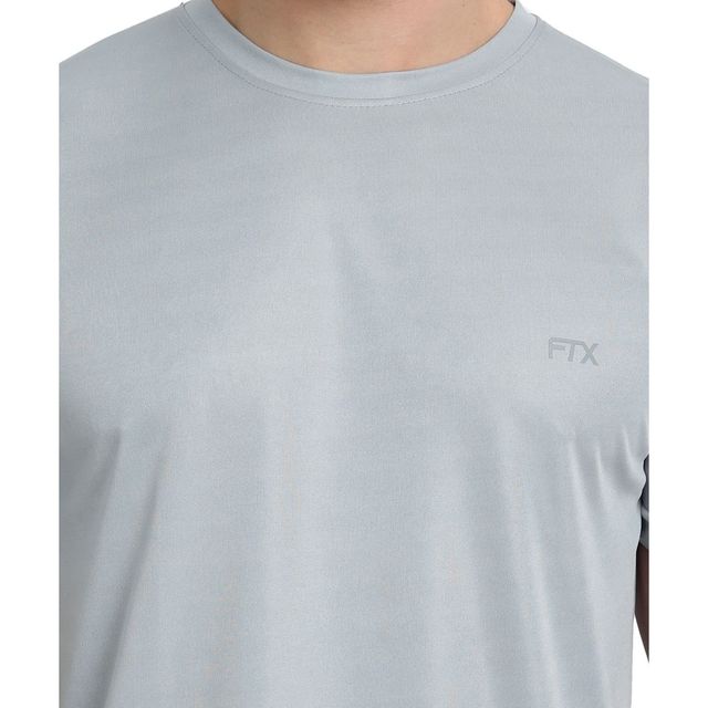 FTX Men s Solid Round Neck Polyester Half Sleeve Casual T-shirt | Airforce-Navy-Steel-Grey | XL