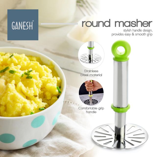 Ganesh Stainless Steel Potato Crusher Vegetable Smasher Pav Bhaji Masher With Handle - Assorted