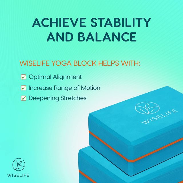 Wiselife Teal Yoga Block (Set of 2, Extra Large Size)