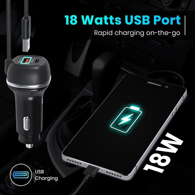 Portronics Car Power 1C 20W Car Charger With Triple Output- Black