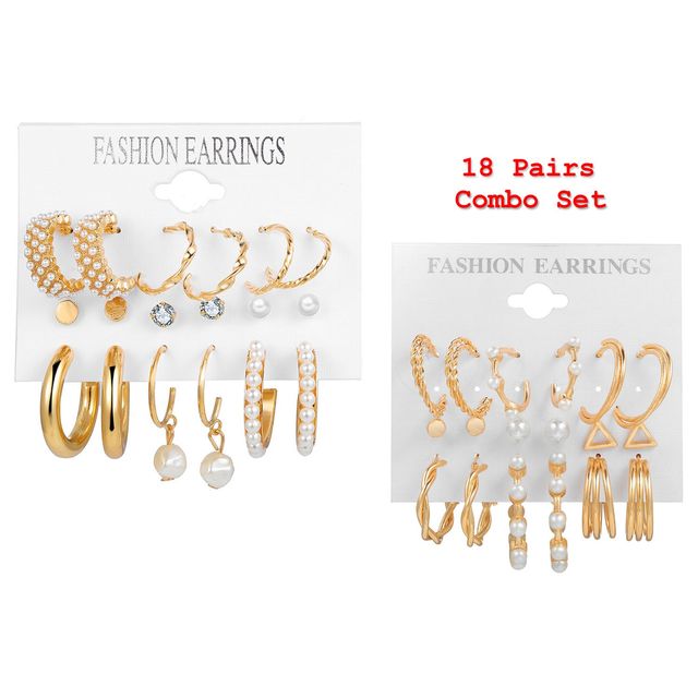 Shining Diva Fashion 18 Pairs Gold Plated Combo Set Stylish Earrings for Women and Girls Rrsdcmb297