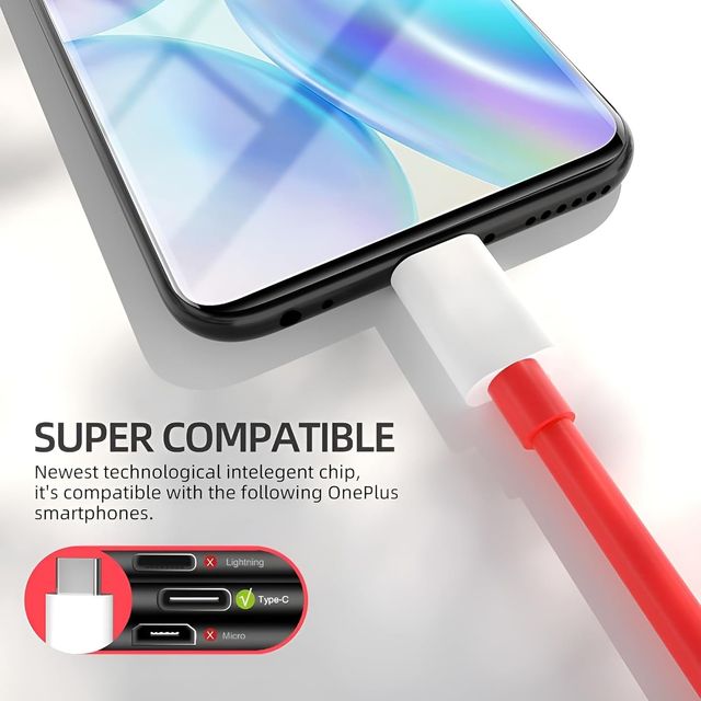 Sounce 80W OnePlus Charging Cable Usb To Type C Warp Charger SuperVooc/Dash Fast Charge - 6ft, Red