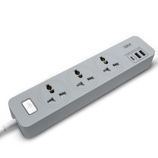 GM 3341 Cuba Power Strip with USB Type–C I Extension Cord with Surge Protection I Spike Guard I Fireproof Body Upto 750 Degree I 1.8M Cord I 3.4A Max Power Output I 3 International Sockets
