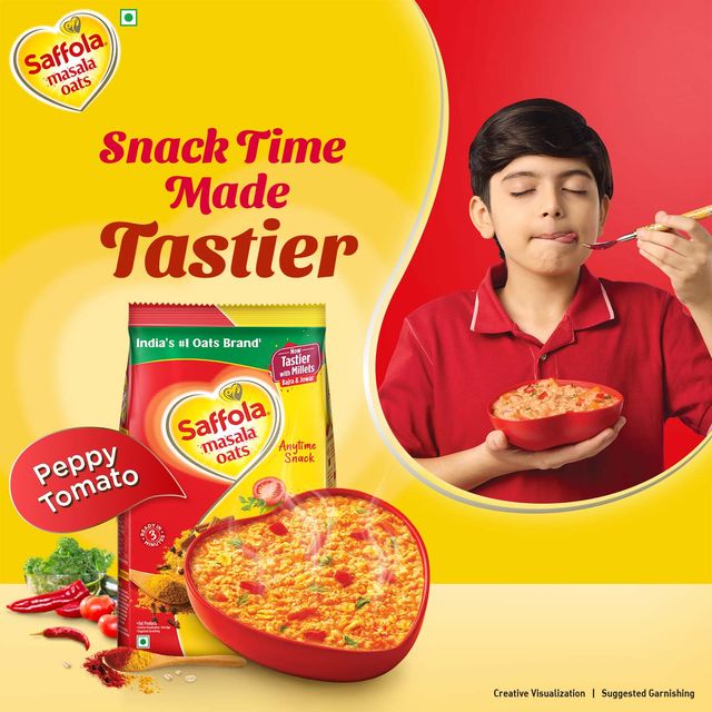 Saffola Masala Oats | Peppy Tomato | Anytime Snack | Ready in 3 mins | Millets Goodness |500g