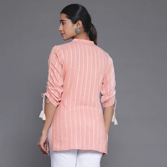 Libas Women's Cotton Blend Self Design Kurti | 26903 | Peach - M