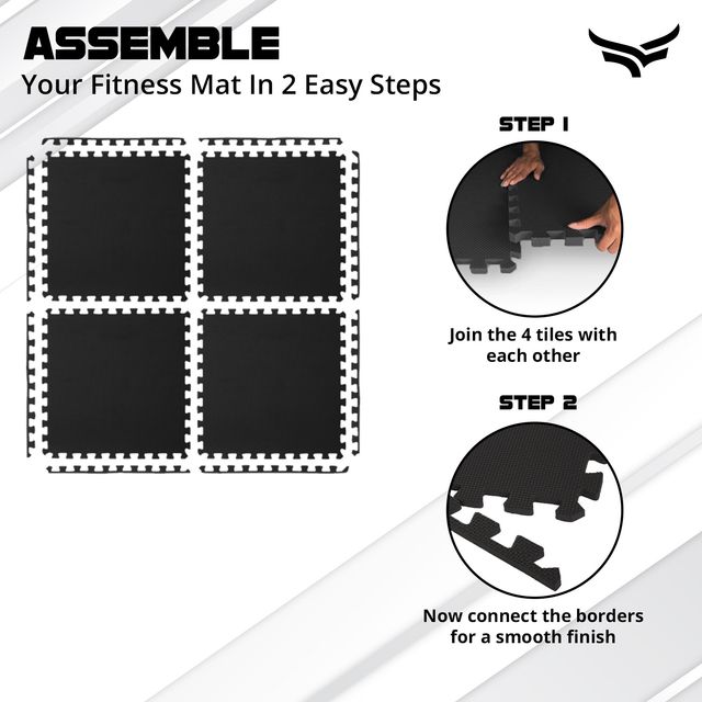 Xtrim Gym Puzzle Exercise Mat, EVA Foam Mat, Interlocking Tiles, for Home & Kids Area |Black