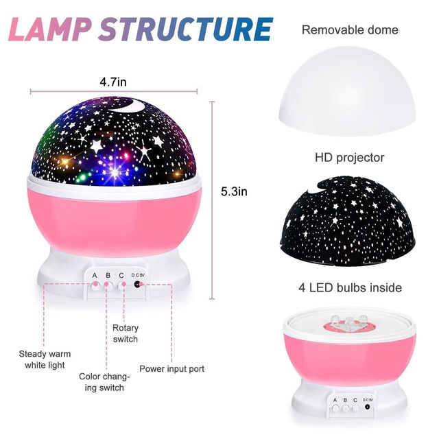Toyshine Star Moon Night Light Projector with 12 Color-Changing Modes