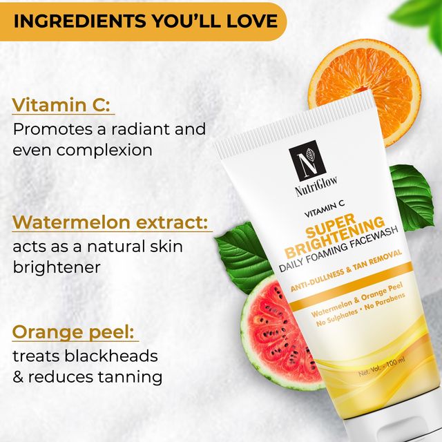 NutriGlow Vitamin C Daily Foaming Facewash | With Orange Peel | Oil Control | Sulphate Free