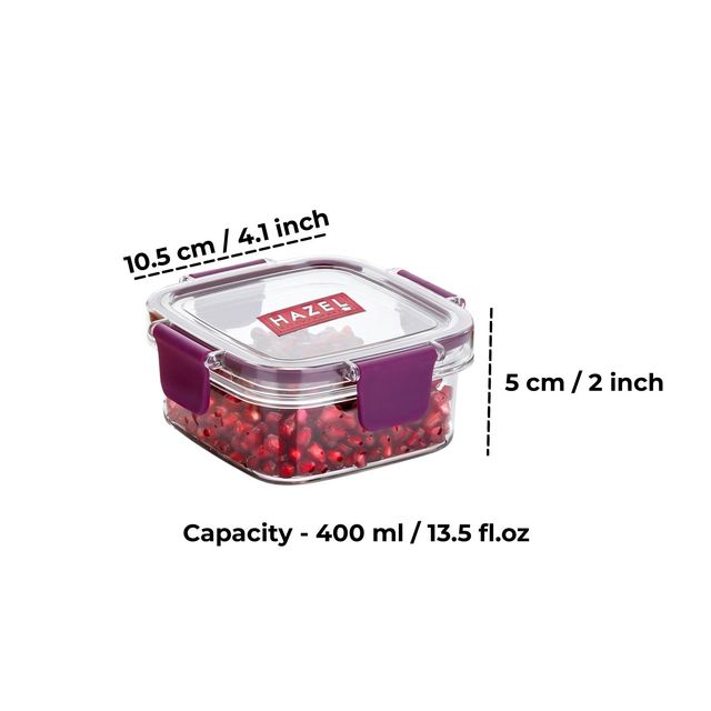 HAZEL Plastic Square Container - 300 ml Airtight | Leak Proof | Microwave Safe Dabba