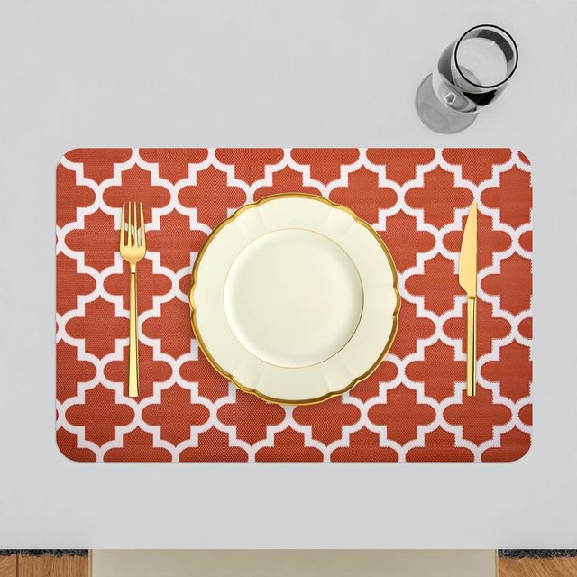 Kuber Industries PVC 6 Piece Set Placemat | Anti-Slip Table Mat Set | Hexagon Design | Red