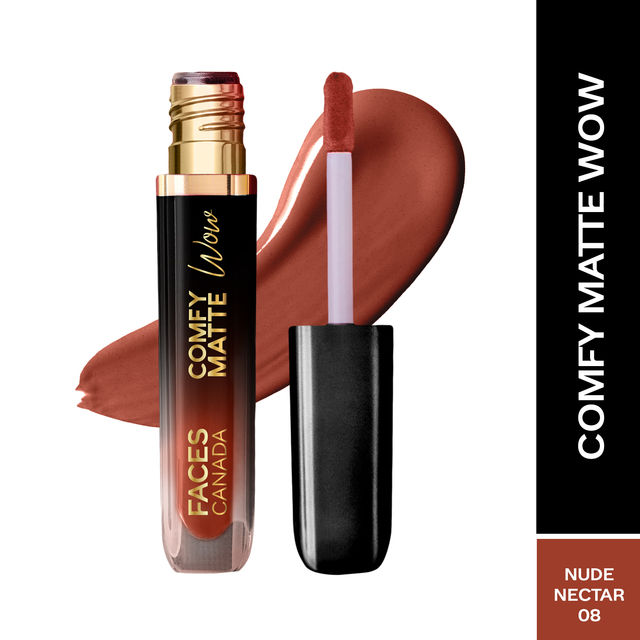 Faces Canada Comfy Matte Wow Liquid Lipstick - Nude Nectar 08, One Swipe Application