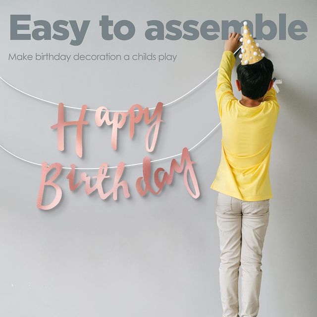 Just Party Cursive Happy Birthday Banner Party Decoration | Rose Gold