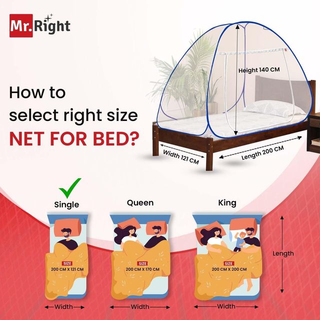 Mr. Right Foldable Mosquito Net For Single Bed | WHite - 6 x 4 ft