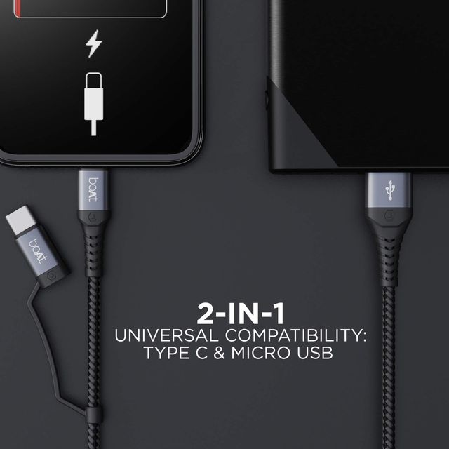 boAt 2 in 1 Type-C & Micro USB Stress Resistant, Sturdy Cable - Deuce USB 300 (Mercurial Black)