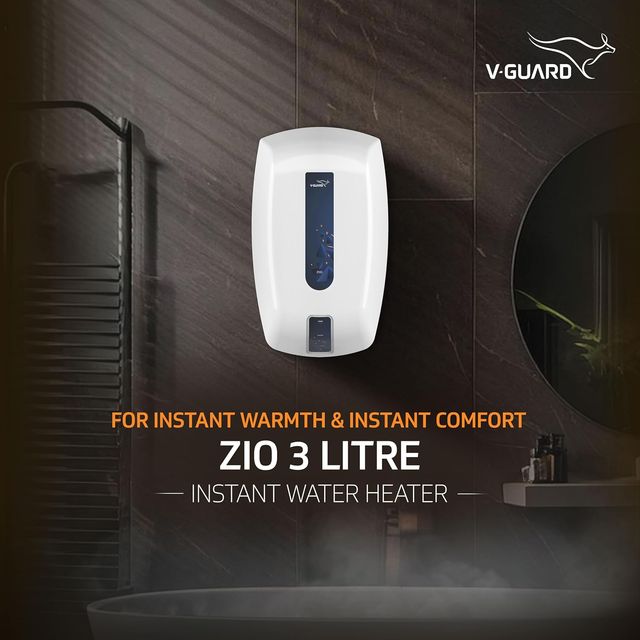 V-Guard Zio Instant Water Geyser | 3 Litre | 3000 W Heating | White-Blue