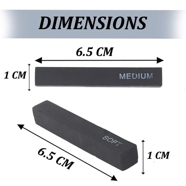 Compressed Charcoal Sticks, 6 Piece, Soft,Medium,Hard