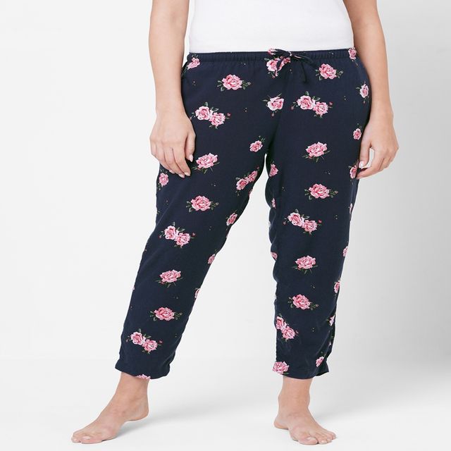 Urban Scottish Women s USWPJ528 Floral Print Viscose Regular Fit Lounge Pants | Navy - S