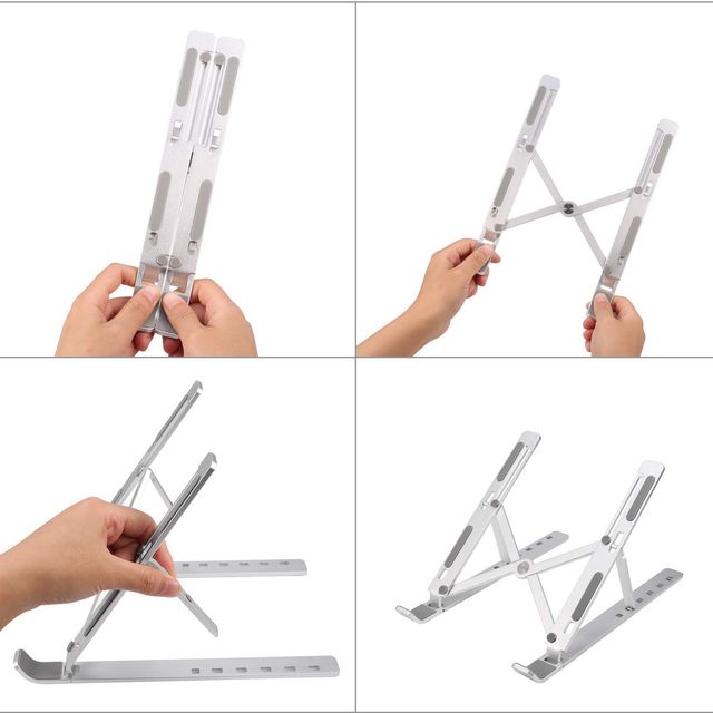 Striff Laptop Tabletop Stand, Fold-Up, Adjustable, Ventilated, Portable Holder For Desk (Silver)