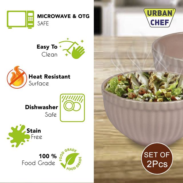 Urban Chef Listra Ceramic Bowl - Peach 2 Pcs | Set of 2 - 550 Each