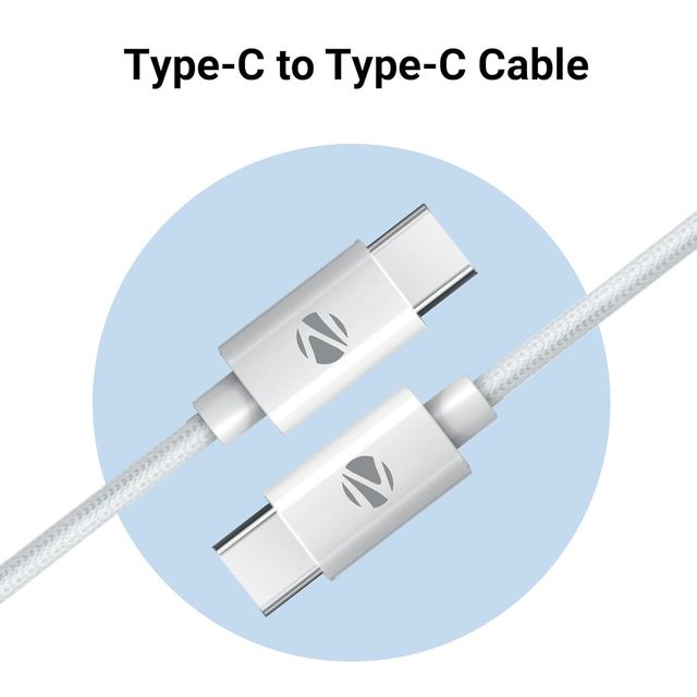 Zebronics TT60+ Type C - Type C Braided Cable, 60 Watts, Rapid Charging, Charge & Sync, 1M Cable