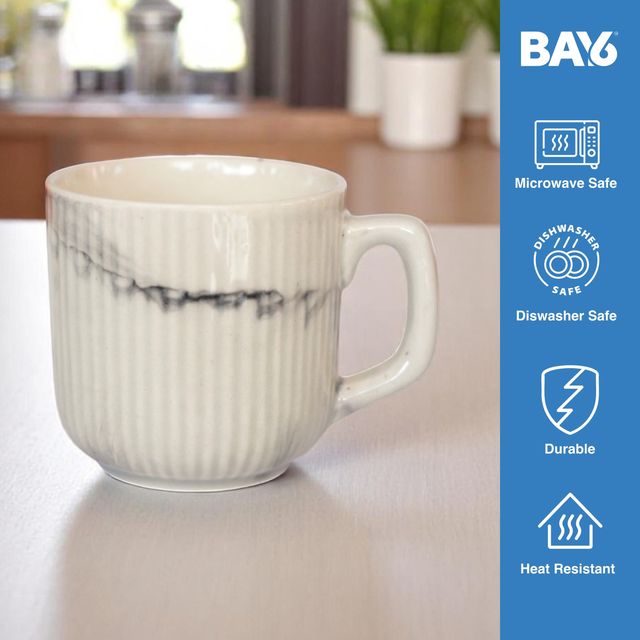 BAY6 Stoneware Italian Milk & Coffee Mug - White & Grey - 250 ML