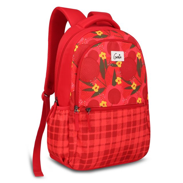 Genie Chekmex Red Backpack For Women - 2 Compartments, School Bag