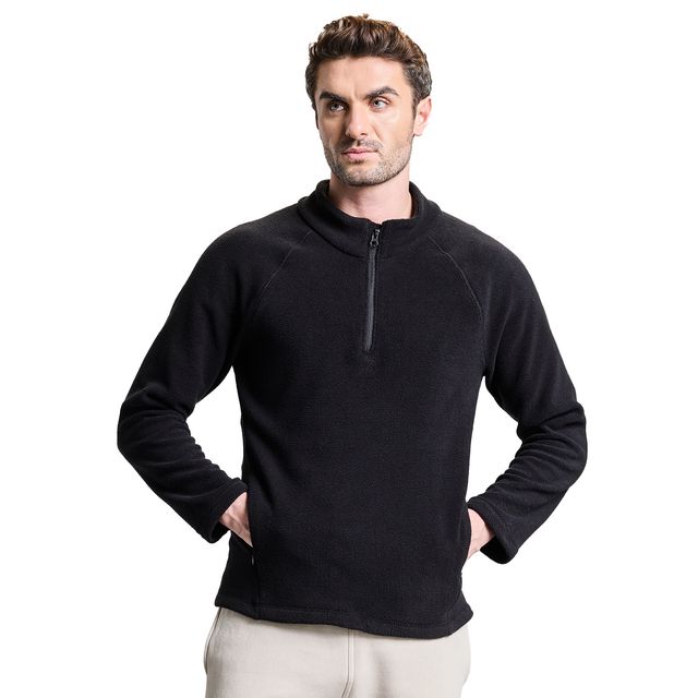 Boldfit Men's Sweatshirt Half Zipper Heavy Fleece Thermal Pullover Anti-Pilling | Aero Black - S