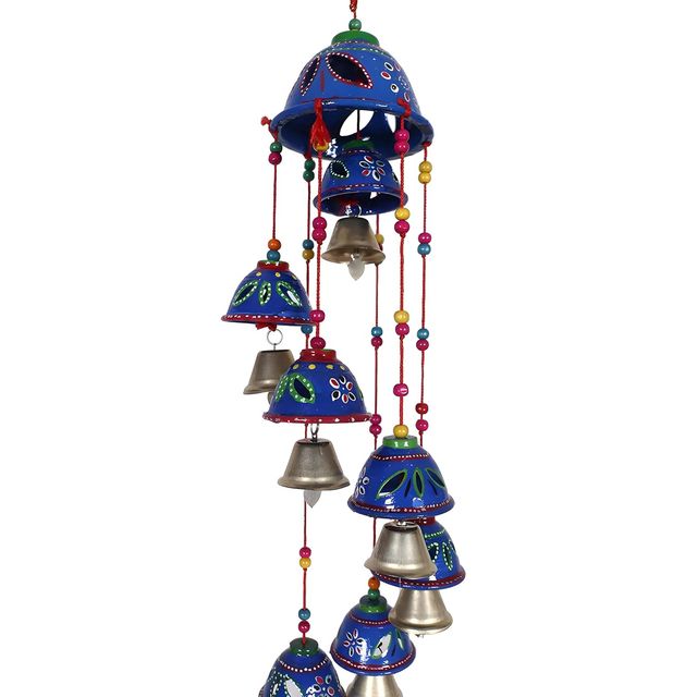 Kuber Industries Pack of 2  Rajasthani Handcrafted Windchimes | 8 Bells | Blue