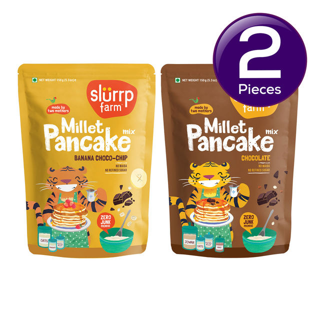 Slurrp Farm Millet Pancake Mix | Banana Choco-Chip and Chocolate | Kids and Adults | Pack Of 2 300 g Combo