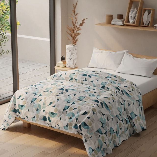 Kopa Super Soft Microfiber Double Comforter for All Weather | Double Size- Geometric | Blue, White