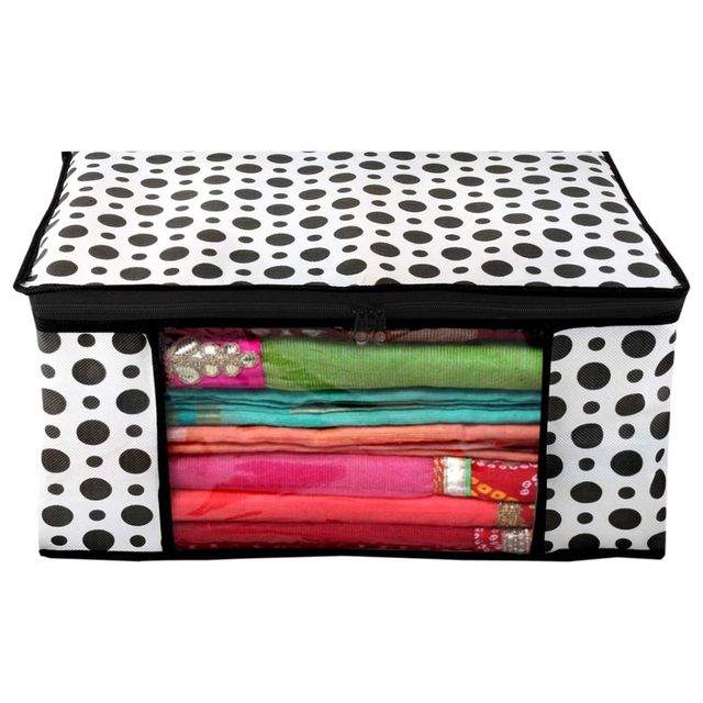 Perpetual Saree Organizer - Foldable Cover with Zip | Transparent Window | PolkaDot | Pack of 6