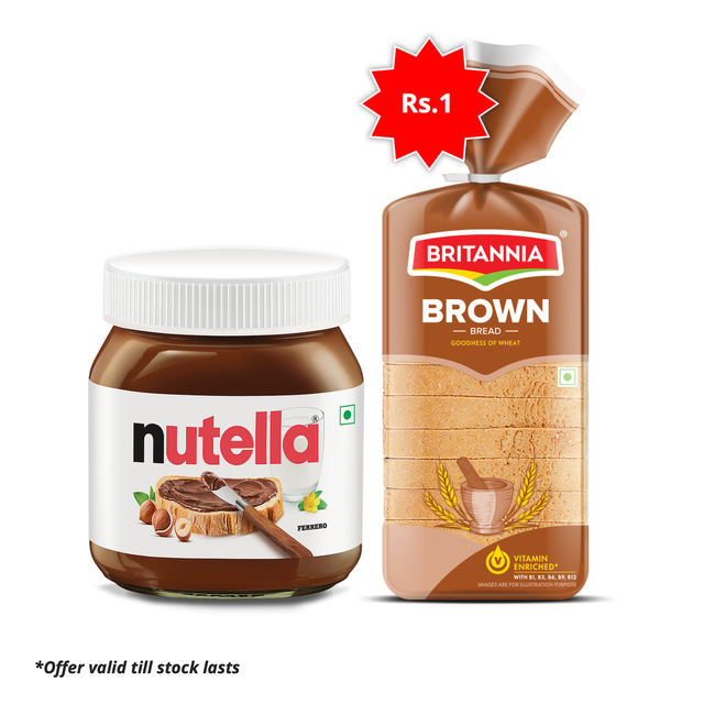 Nutella Hazelnut Spread With Cocoa (350g) & Britannia Brown Bread (400g) Combo
