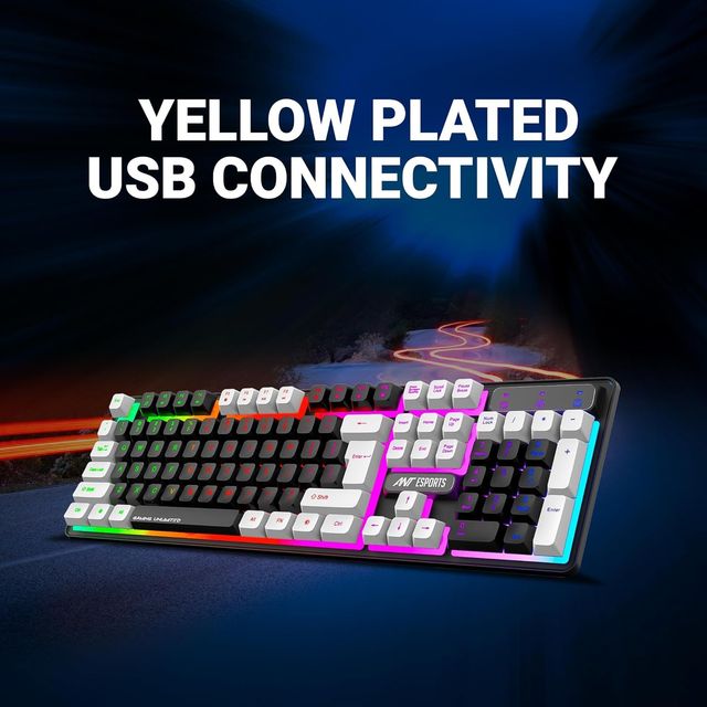 Ant Esports MK1450 Pro Backlit Membrane Wired Gaming Keyboard with Mixed Colour Lighting - Black