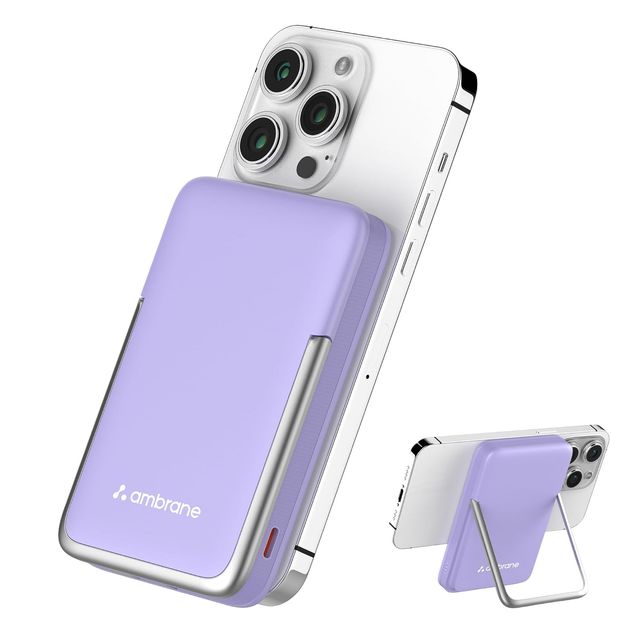 Ambrane 10000mah Magsafe Fast Wireless Power Bank for All Qi Enabled Devices (Pb11, Purple)