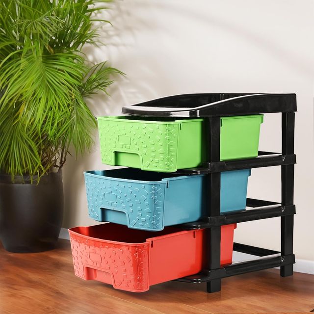 Kuber Industries 3-Tier Multipurpose Plastic Drawers Storage Organizer Rack | Multicolor