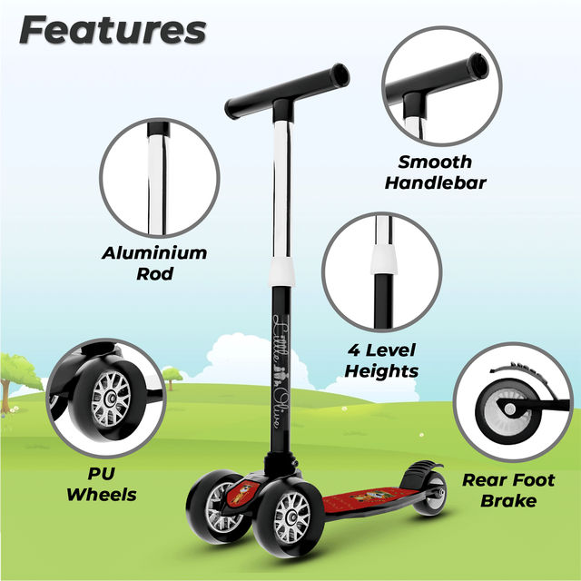 Little Olive Tikes Adjustable Scooter with Wide Brakes, Foldable, for Kids (3-7 Years, Black)