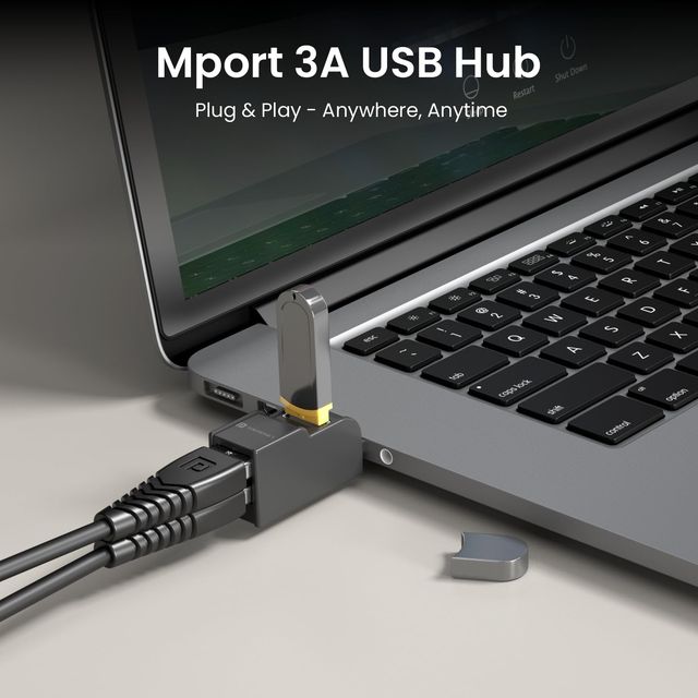 Portronics Mport 3A USB Hub (3-in-1), Multiport Adapter with USB 3.0 & 2-Port USB 2.0(Black)