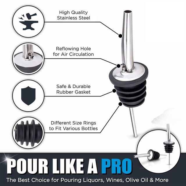 Bar Box Double Side Stainless Steel Peg Measure Bar Tool Jigger With Bottle Pourer (3 Pcs Set)